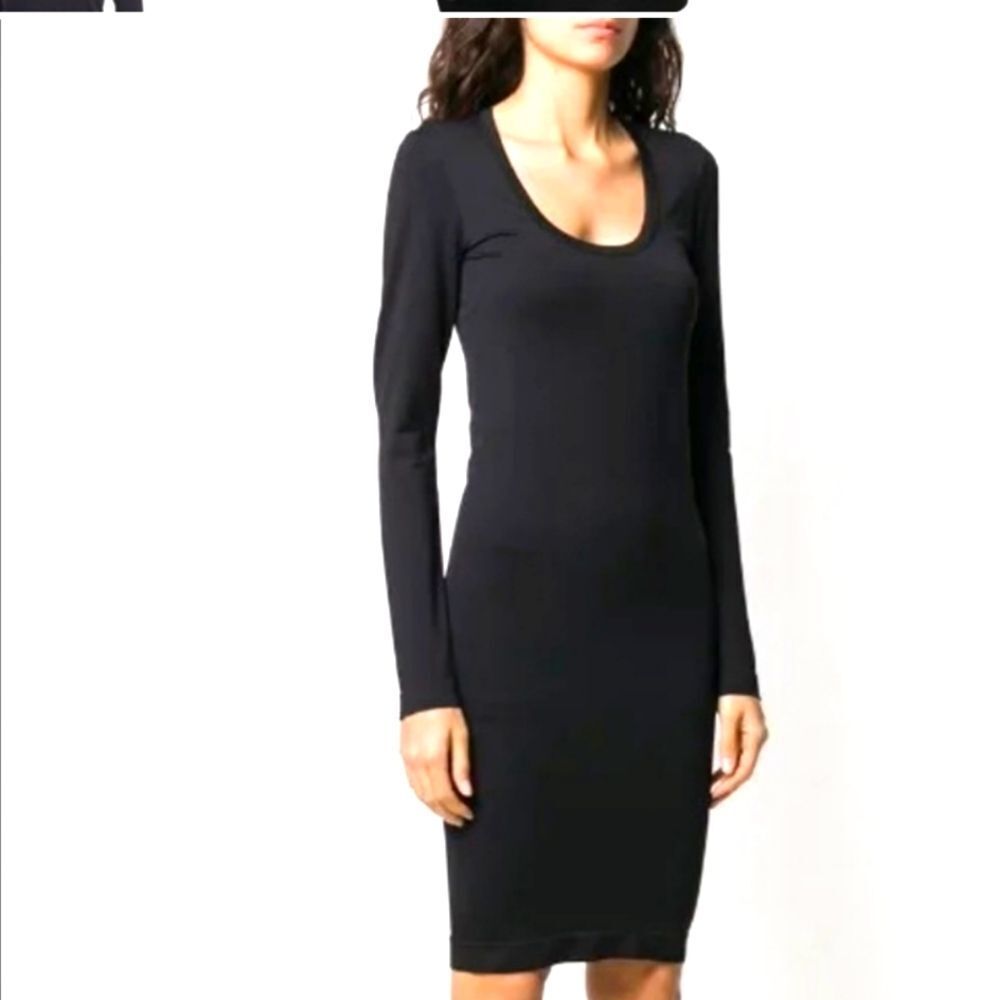 Helmut Lang Scoop Neck Bodycon Black Dress Midi  Sz XS/S
